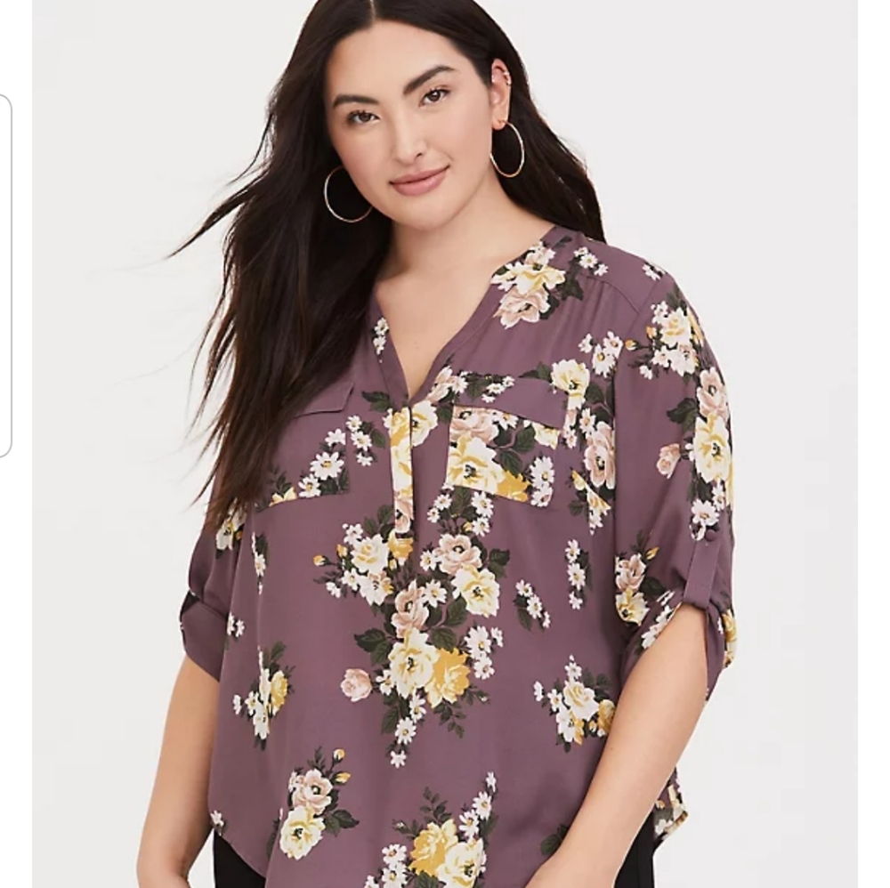 Torrid Purple 3x HARPER GEORGETTE PULLOVER 3/4 SLEEVE BLOUSE